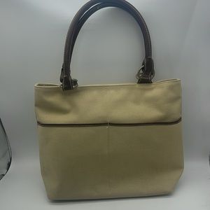 Ralph Lauren Tote Bag Canvas & Leather Double Handles Travel Classic Neutral